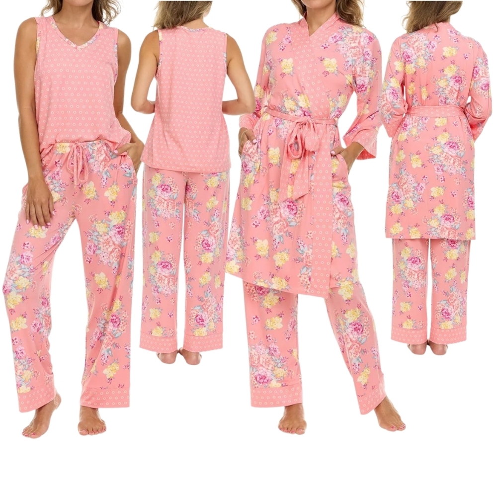 Pink Floral Sleep Lounge Pajama Set - 3-Piece